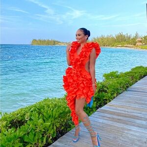 WJW Ruffle Accent Dress - Orange - Size M